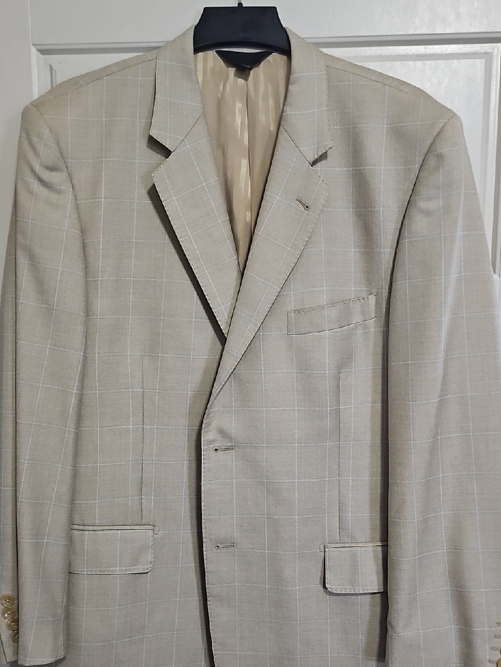 Men's Light Beige Windowpane Blazer - Tailored Single-Breasted Sport Coat
